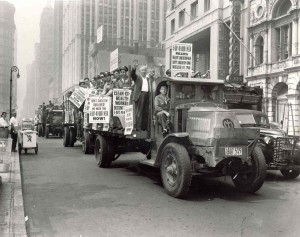 New York City Department of Sanitation employees go on strike for better wages and working conditions, 1950s.